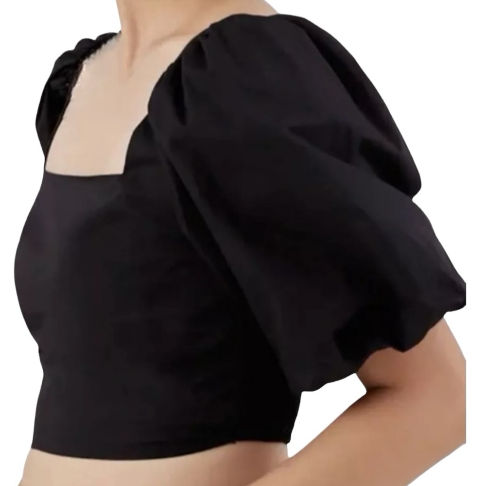 Jason Wu top blouse summer cropped puff sleeve size large black